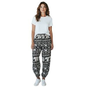 Women’s Black & White Elephant Print Jogger Pants